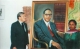 The Acting Dean Dr. Aieslie T. Embece and Mrs. Basanji Chaudhari standing with the portrait which is in the Reading Room of Southern Asian Institute. The Dr. Ambedkar Memorial Committee,  Wolverhampton,  presented this portrait to Columbia University. (The painting is by the Indian artist G. S. Nagdere)